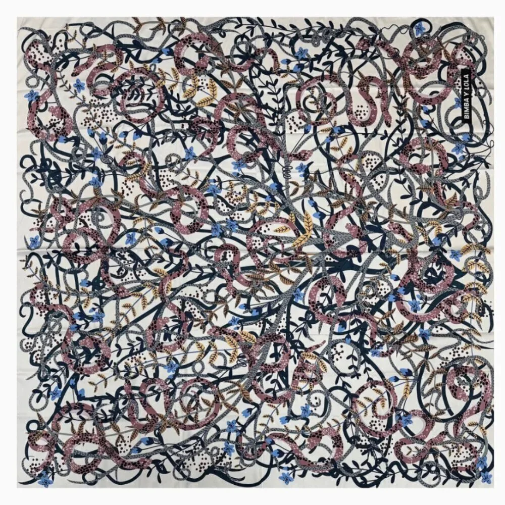 Bimba y Lola Silk Scarf Snake Print Abstract Neutral Square Designer